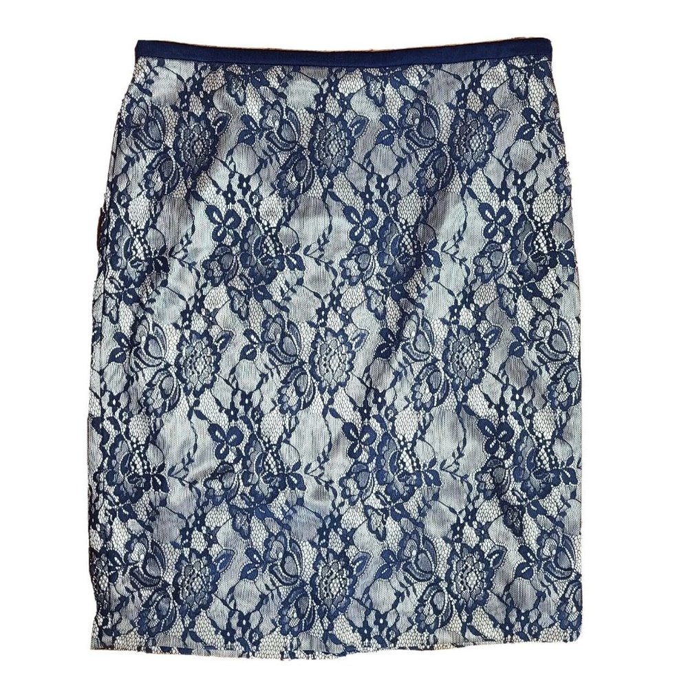 The Limited Skirt Womens Size 6 Blue Silver Floral Lace Overlay Pencil Side Zip